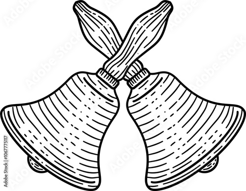 Vintage bells engraving style hand drawn vector illustration