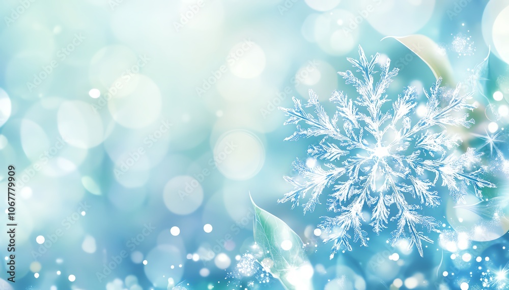 Charming intricate snowflake against a soft blue bokeh backdrop, ideal for winter holiday designs and Christmas greetings, inviting and cheerful illustration Charming intricate snowflake against a soft blue bokeh backdrop, ideal for winter holiday designs and Christmas greetings, inviting and cheerful illustration
