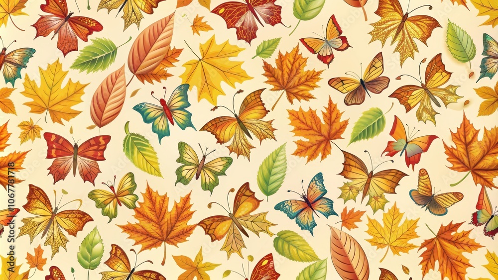 Autumn leaves and butterflies seamless pattern, autumn, leaves, butterflies, seamless, pattern, nature, fall, seasonal Autumn leaves and butterflies seamless pattern, autumn, leaves, butterflies, seamless, pattern, nature, fall, seasonal