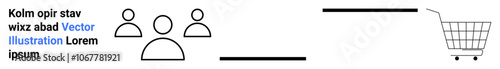 Shopping cart connected to user icons via lines, representing a possible connection. Ideal for e-commerce, online shopping, customer interaction, retail, marketing, sales strategy, and user