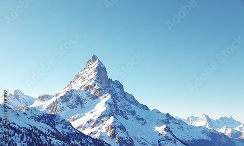 A snowy mountain under a clear blue sky