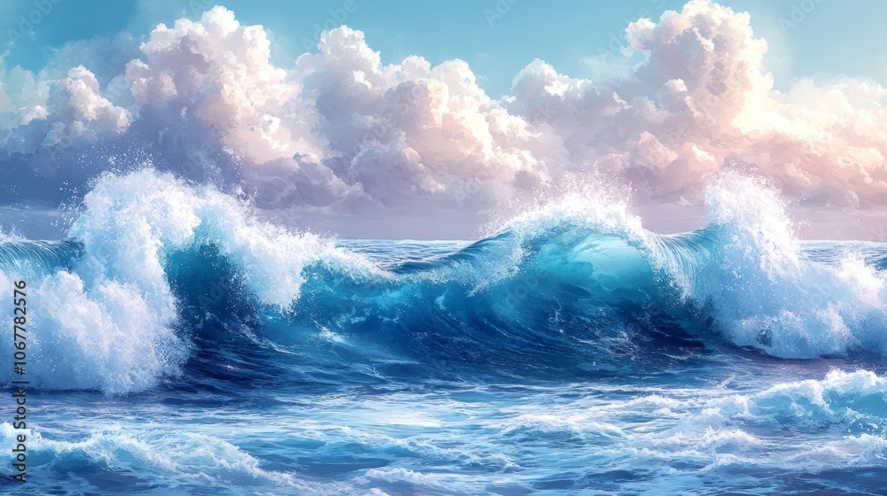 Ocean Waves Under a Cloudy Sky. Generative AI Ocean Waves Under a Cloudy Sky. Generative AI