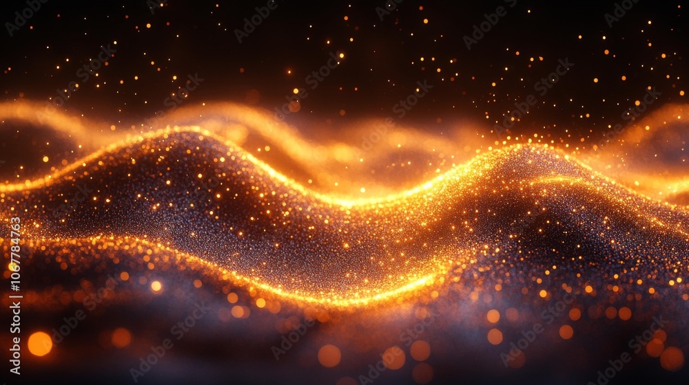 A shimmering abstract background featuring waves of golden particles with a bokeh effect. The glowing, luxurious design evokes a sense of elegance and grandeur, ideal for high-end presentations. A shimmering abstract background featuring waves of golden particles with a bokeh effect. The glowing, luxurious design evokes a sense of elegance and grandeur, ideal for high-end presentations.