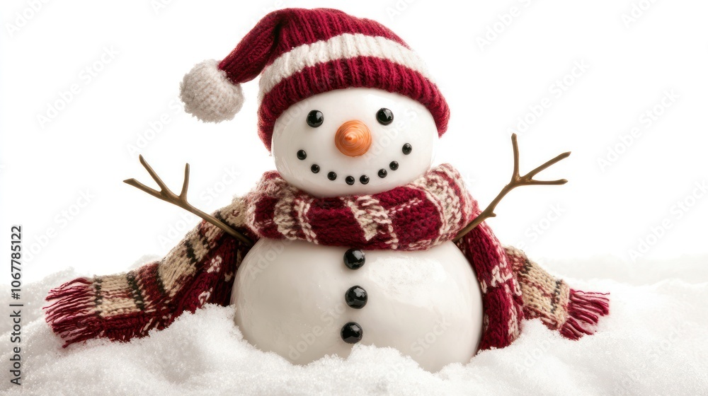 A happy snowman isolated on a pristine white background, making it ideal for a Merry Christmas and Happy New Year greeting card. A happy snowman isolated on a pristine white background, making it ideal for a Merry Christmas and Happy New Year greeting card.