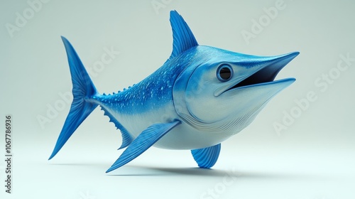 3D Illustration of a Blue Marlin Fish Side View on White Background. Generative AI photo