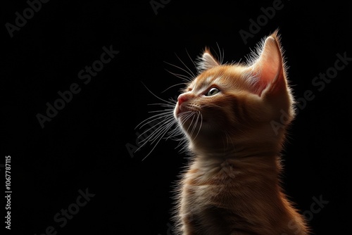 Mystic portrait of baby Birman cat in studio, copy space on right side, Headshot, Close-up View, isolated on black background