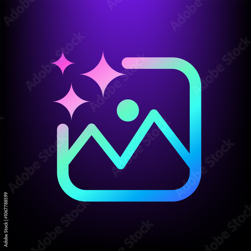 AI Photo Generate logo, Artificial Intelligence colorful rainbow Gradient icon modern minimal blinking Stars icon vector design , for your futuristic website or application image generator with AI