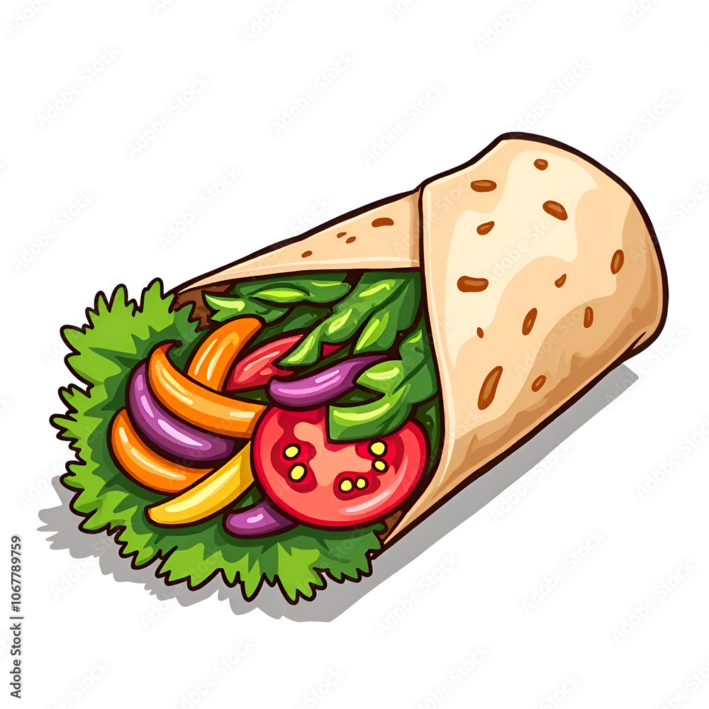 Experience the vibrancy of fresh ingredients wrapped in a flavorful embrace, digital illustration of food art concept.