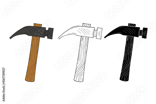 Hammer with wooden handle Vector illustration