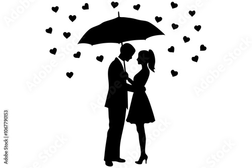 Rain of love2. Silhouettes of man and woman standing and hugging  photo