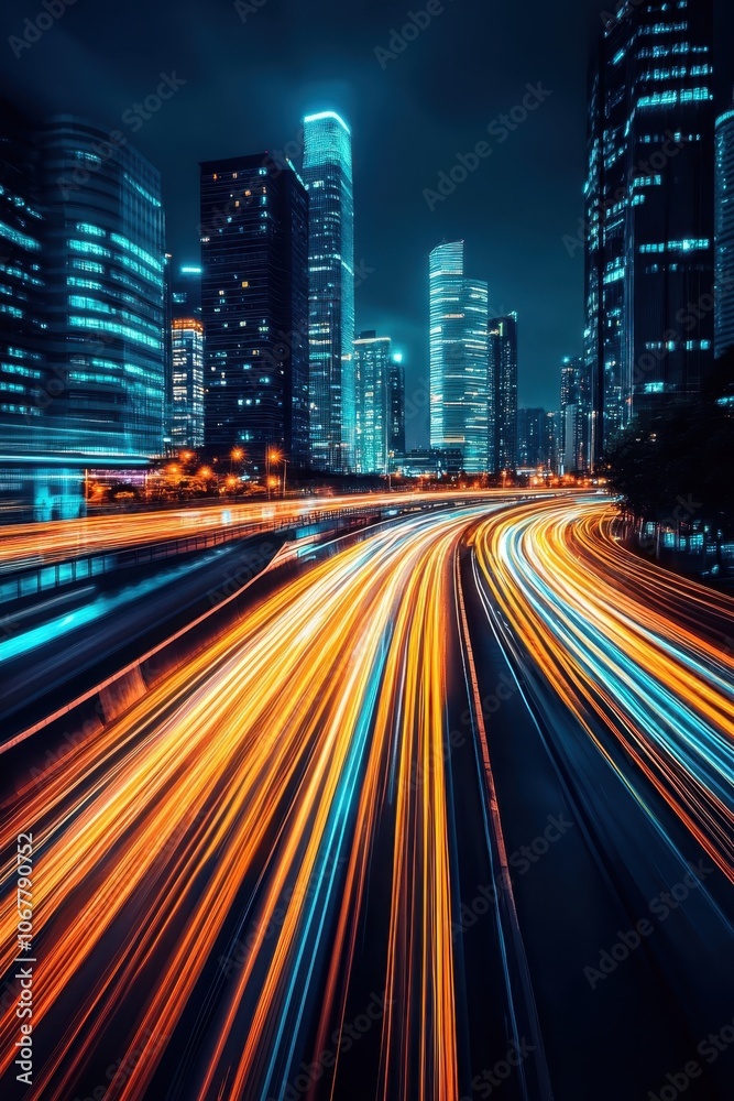 Fototapeta premium Cityscape with Light Trails at Night 