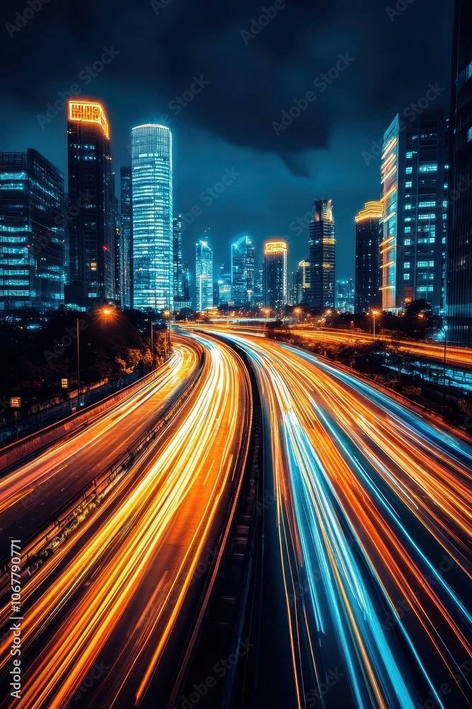 Fototapeta premium Cityscape with Light Trails at Night