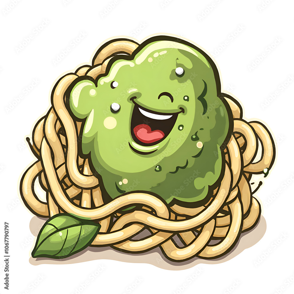 Obraz premium Embrace the joy of tasty adventures with this playful pasta pesto character , digital illustration of character design concept.