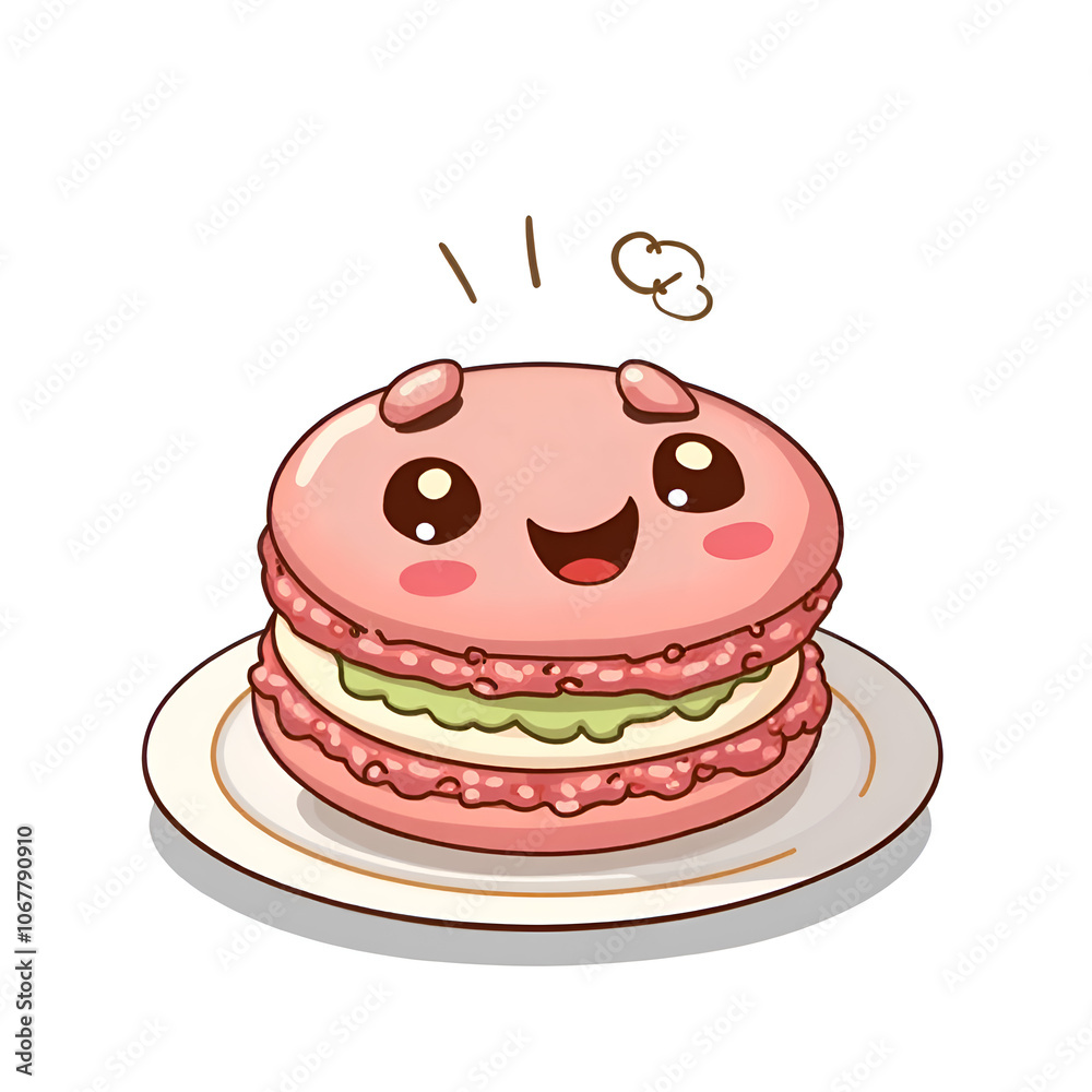 A joyful and cute macaron brings smiles and sweetness to any gathering or occasion, digital illustration of character design concept.