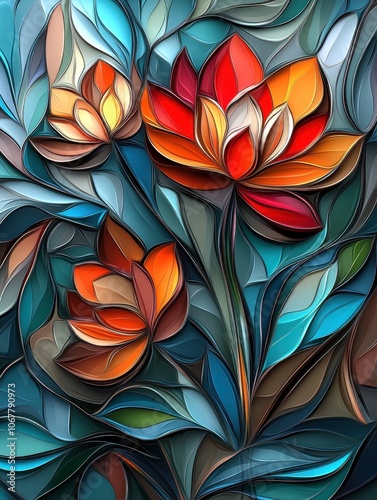 Wallpaper Mural Abstract Stained Glass Floral Art	 Torontodigital.ca