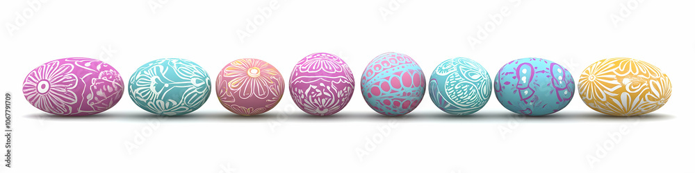 Cute easter egg background image - A row of beautifully decorated Easter eggs in pastel colors, showcasing intricate designs. Cute easter egg background image - A row of beautifully decorated Easter eggs in pastel colors, showcasing intricate designs.