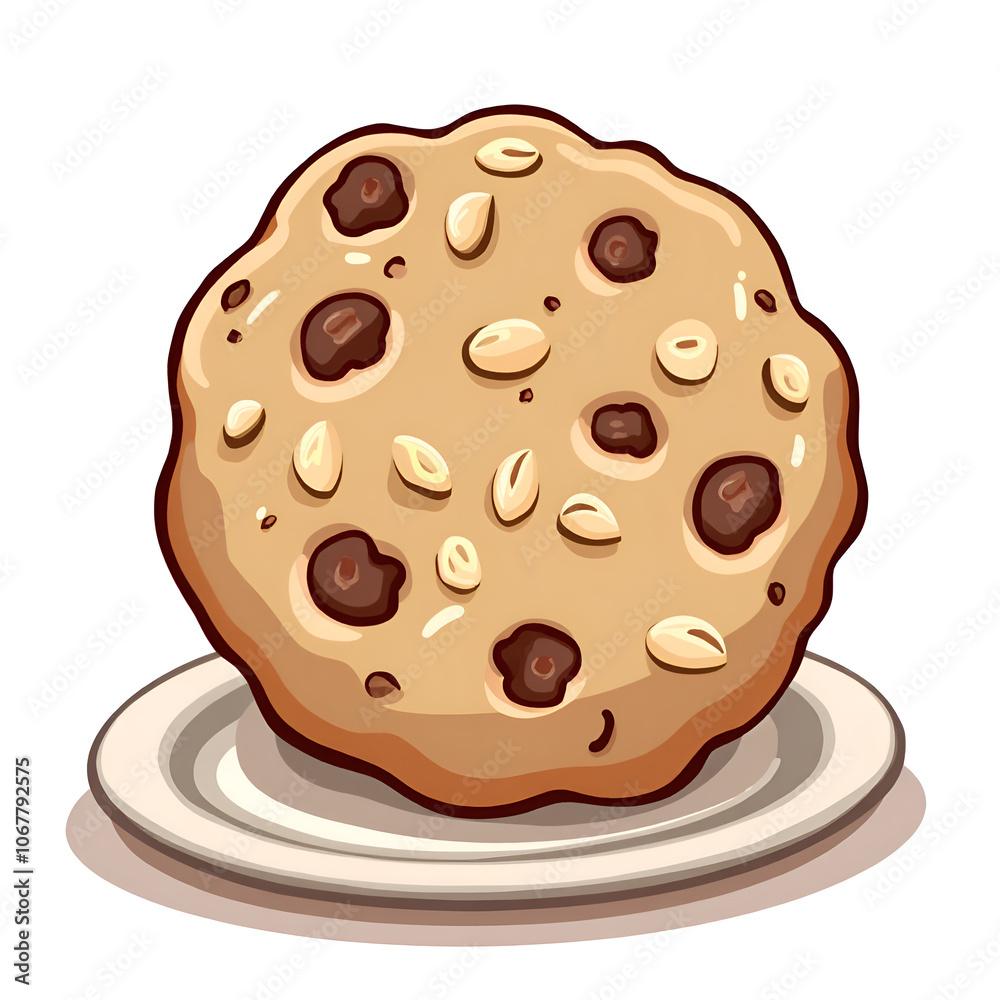 Indulging in the sweet harmony of nutty chocolate chip cookies brings joy to every bite, digital illustration of food art concept. Indulging in the sweet harmony of nutty chocolate chip cookies brings joy to every bite, digital illustration of food art concept.