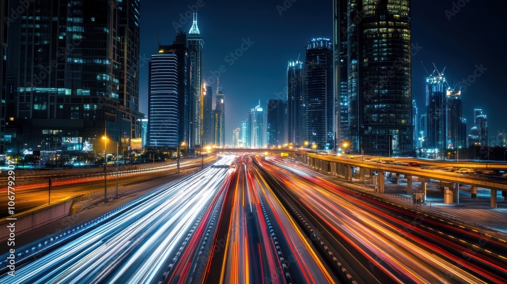 Fototapeta premium Night Cityscape with Light Trails