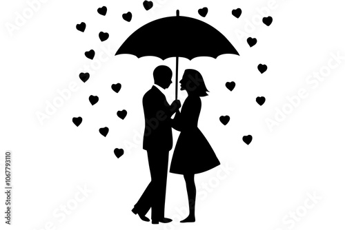 Rain of love2. Silhouettes of man and woman standing and hugging  photo