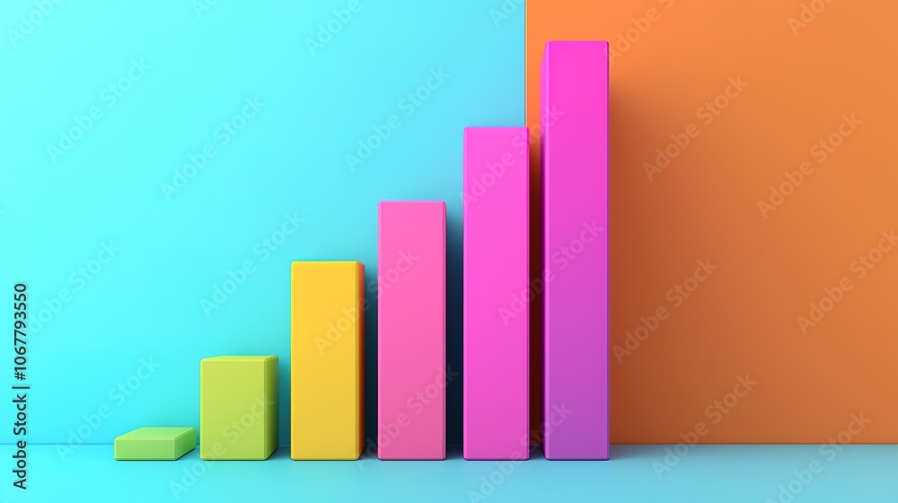 A colorful bar graph shows increasing values against a vibrant background, visually representing growth and data progression. A colorful bar graph shows increasing values against a vibrant background, visually representing growth and data progression.