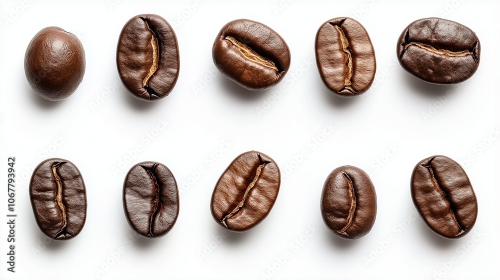 collection of coffee beans isolated on white background