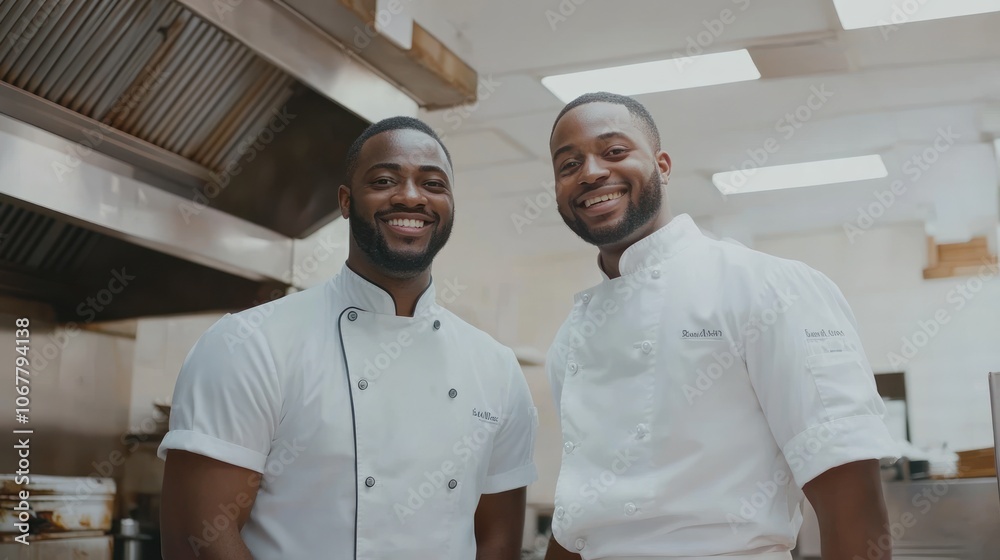 Fototapeta premium Two Chefs Smiling in a Kitchen
