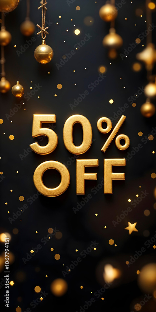 3d 50% off golden banner. Christmas sale. Inscription. Discount. Winter sale. New Year sale 3d 50% off golden banner. Christmas sale. Inscription. Discount. Winter sale. New Year sale