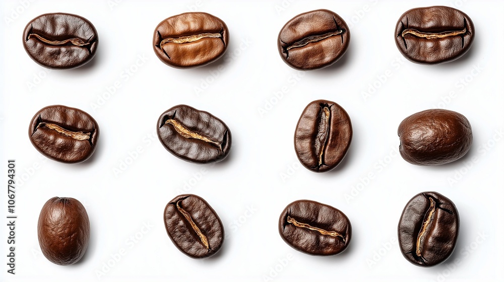 collection of coffee beans isolated on white background