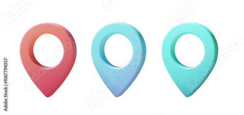 Tableau sur toile 3D rendered illustrations of the red, blue, and cyan-green pushpin icons