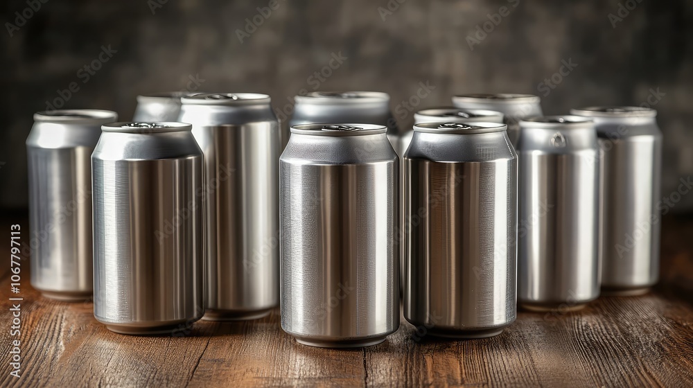 Silver Cans on Wooden Table Surface Silver Cans on Wooden Table Surface