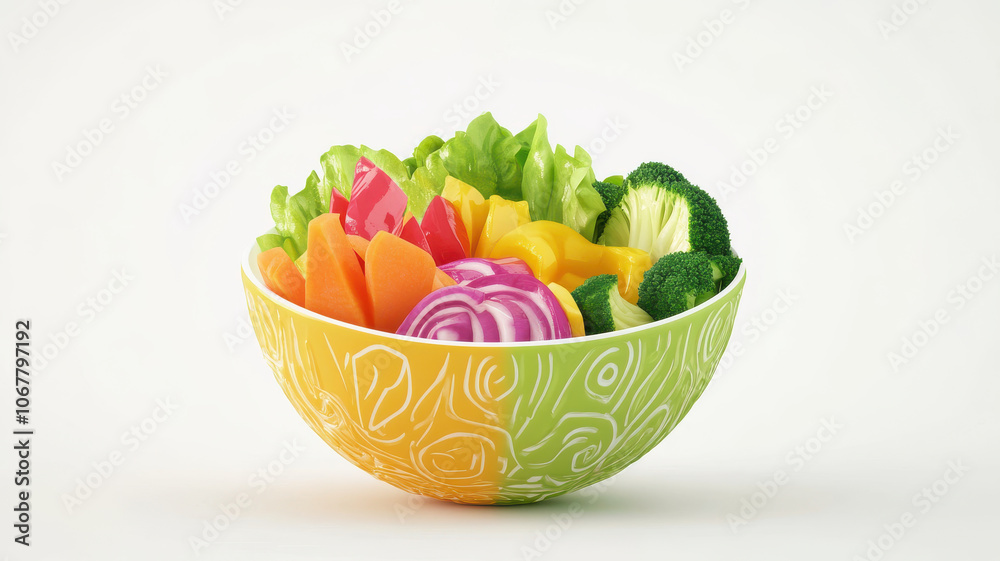 Fresh vegetables in colorful salad bowl, promoting healthy eating Fresh vegetables in colorful salad bowl, promoting healthy eating