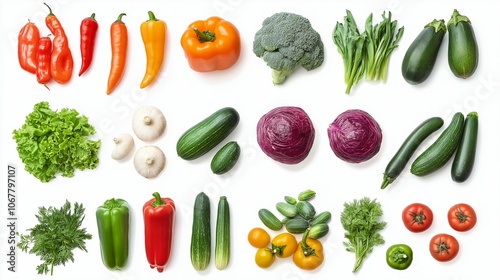 healthy vegetables collection isolated on white background