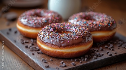 Delicious Chocolate Donuts Topped with Colorful Sprinkles