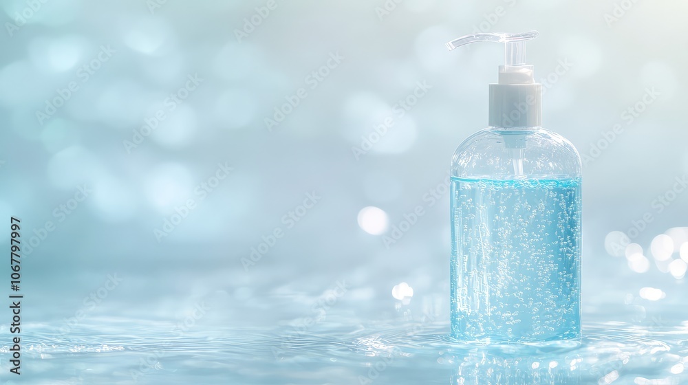 Clear Bottle with Blue Liquid and Soft Background Clear Bottle with Blue Liquid and Soft Background