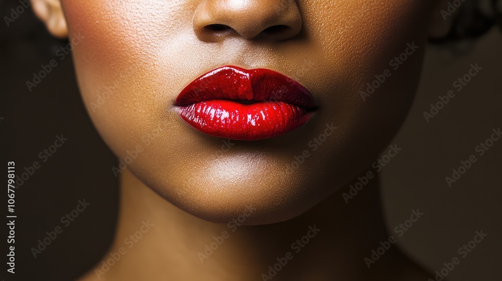 Obraz premium Glossy Red Lips on Beautiful Skin