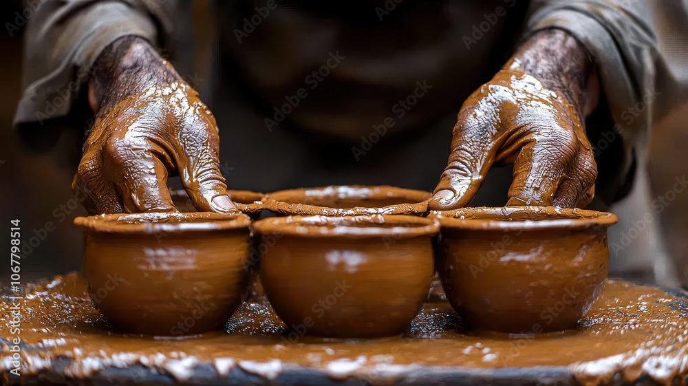Handcrafted pottery creation with earthy tones and skilled artisan hands Handcrafted pottery creation with earthy tones and skilled artisan hands