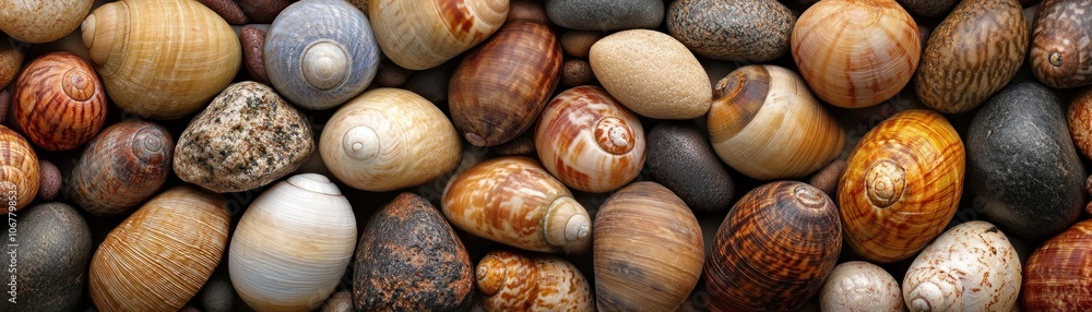 Close-up of Snail Shell Patterns with Delicate Background Blur, Natural Sharpness and Intricate Details Revealed, Macro Photography of Colorful Shells Close-up of Snail Shell Patterns with Delicate Background Blur, Natural Sharpness and Intricate Details Revealed, Macro Photography of Colorful Shells