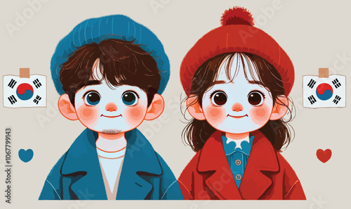 Adorable Korean Kids in Winter Clothing, Sibling Bond