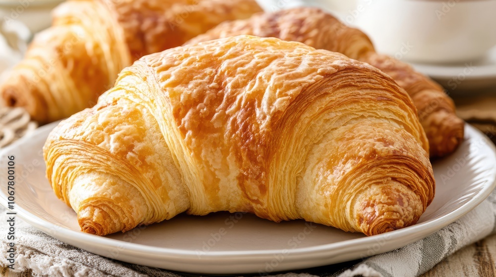 Freshly Baked Croissants on Plate Freshly Baked Croissants on Plate