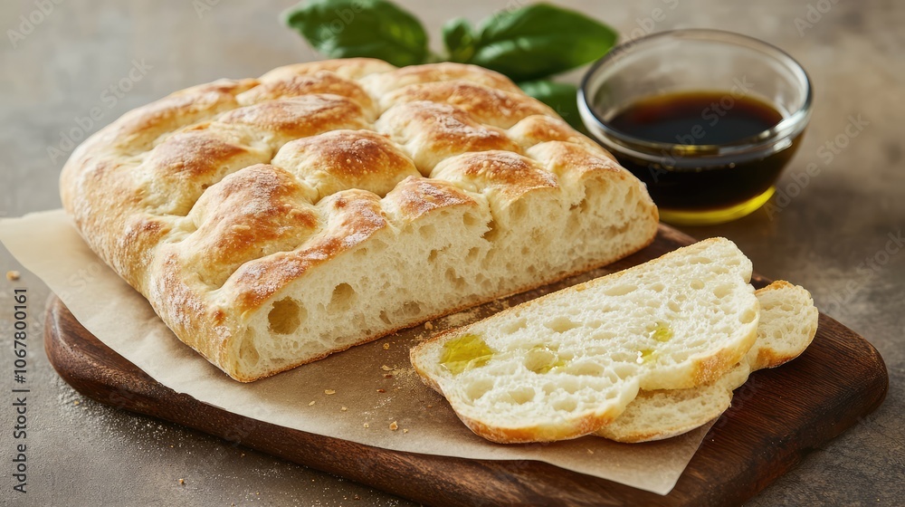 Freshly Baked Focaccia Bread with Olive Oil Dip Freshly Baked Focaccia Bread with Olive Oil Dip