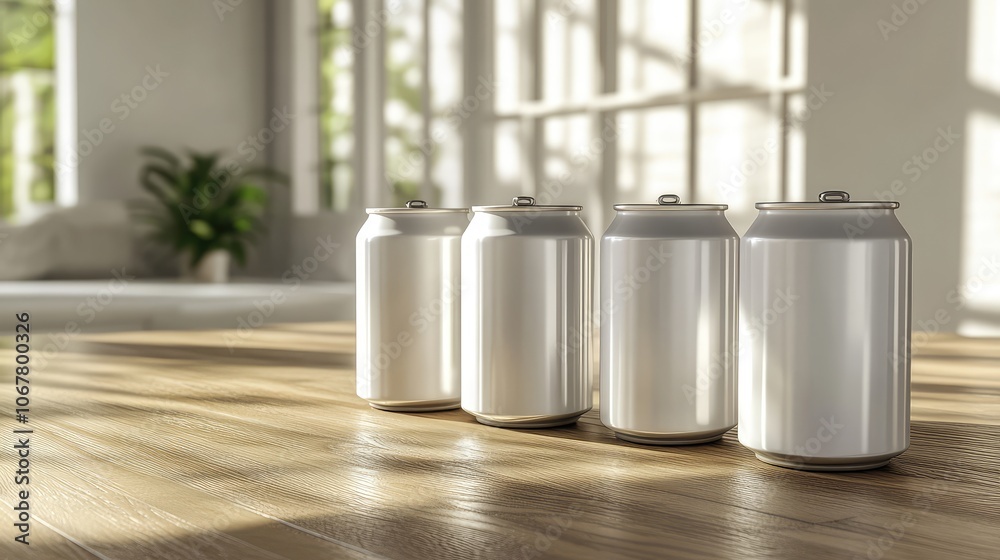 Modern Blank Cans in Bright Interior Setting Modern Blank Cans in Bright Interior Setting