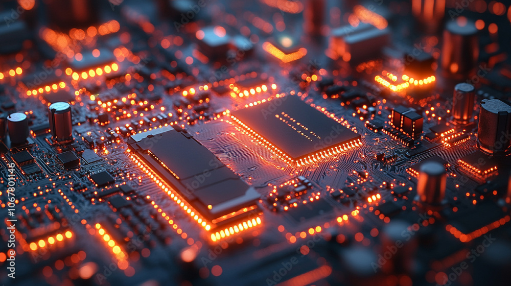 intricate circuit board with detailed electronic components, symbolizing technology, innovation, and the digital age. The image emphasizes precision and complexity in modern electronics intricate circuit board with detailed electronic components, symbolizing technology, innovation, and the digital age. The image emphasizes precision and complexity in modern electronics