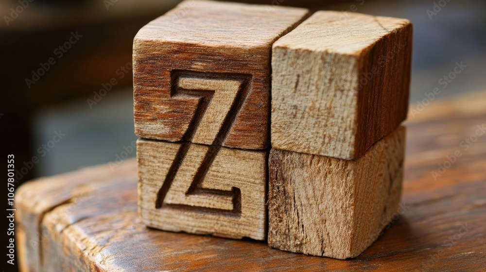 Wooden blocks with a carved letter Wooden blocks with a carved letter