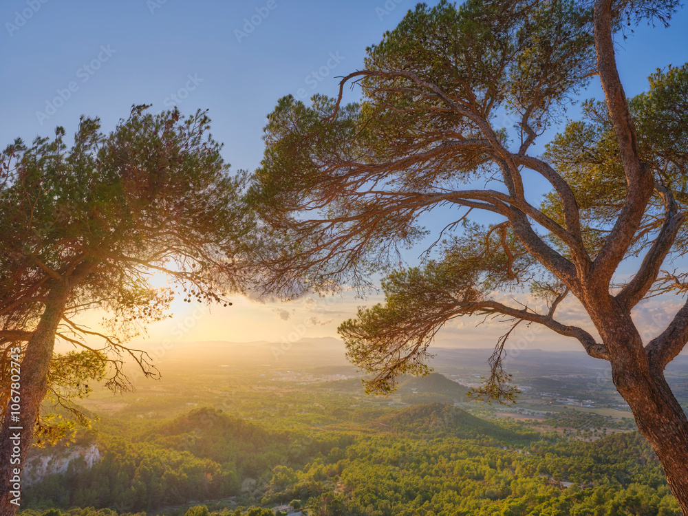 Sunset in autumn - view from a mountain top