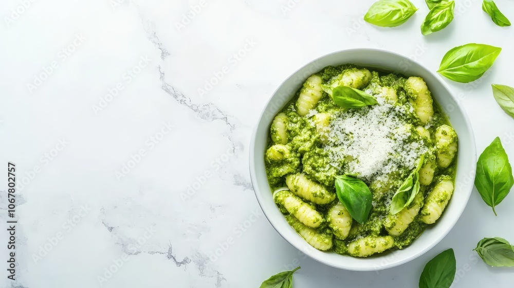 Obraz premium Fresh Gnocchi with Basil and Pesto Sauce