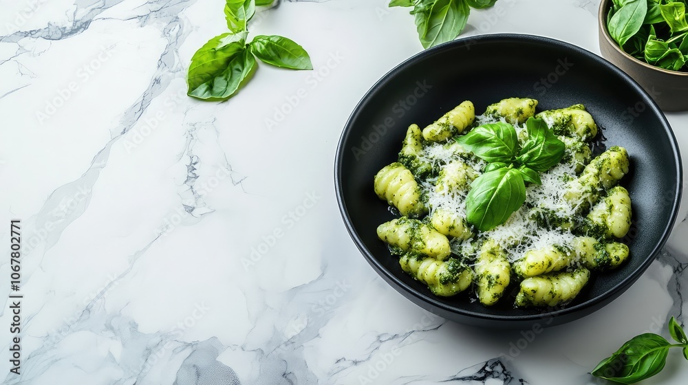 Delicious Gnocchi with Basil and Cheese Topping Delicious Gnocchi with Basil and Cheese Topping