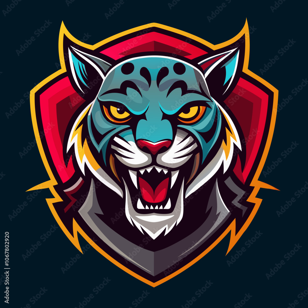 Dynamic esports logo featuring a fierce jaguar in a stylized design with vibrant colors and sharp lines, representing a competitive gaming team Dynamic esports logo featuring a fierce jaguar in a stylized design with vibrant colors and sharp lines, representing a competitive gaming team
