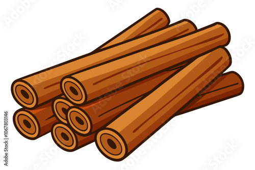  Pile of cinnamon sticks on white background vector illustration