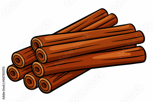  Pile of cinnamon sticks on white background vector illustration