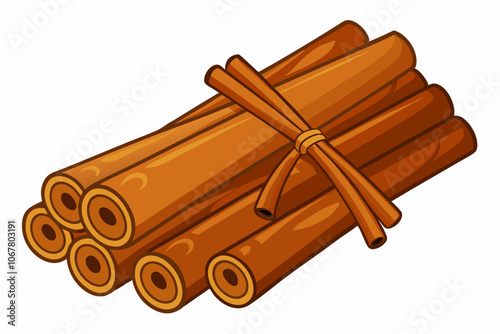  Pile of cinnamon sticks on white background vector illustration